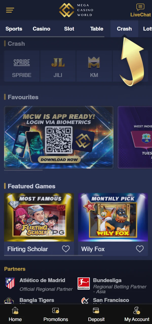 Decide if you want to bet on sports or gamble using the MCW app.