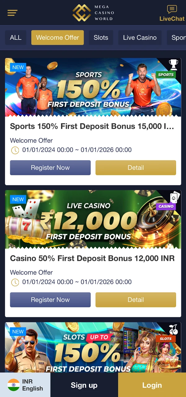 What bonuses Mega Casino World offers.