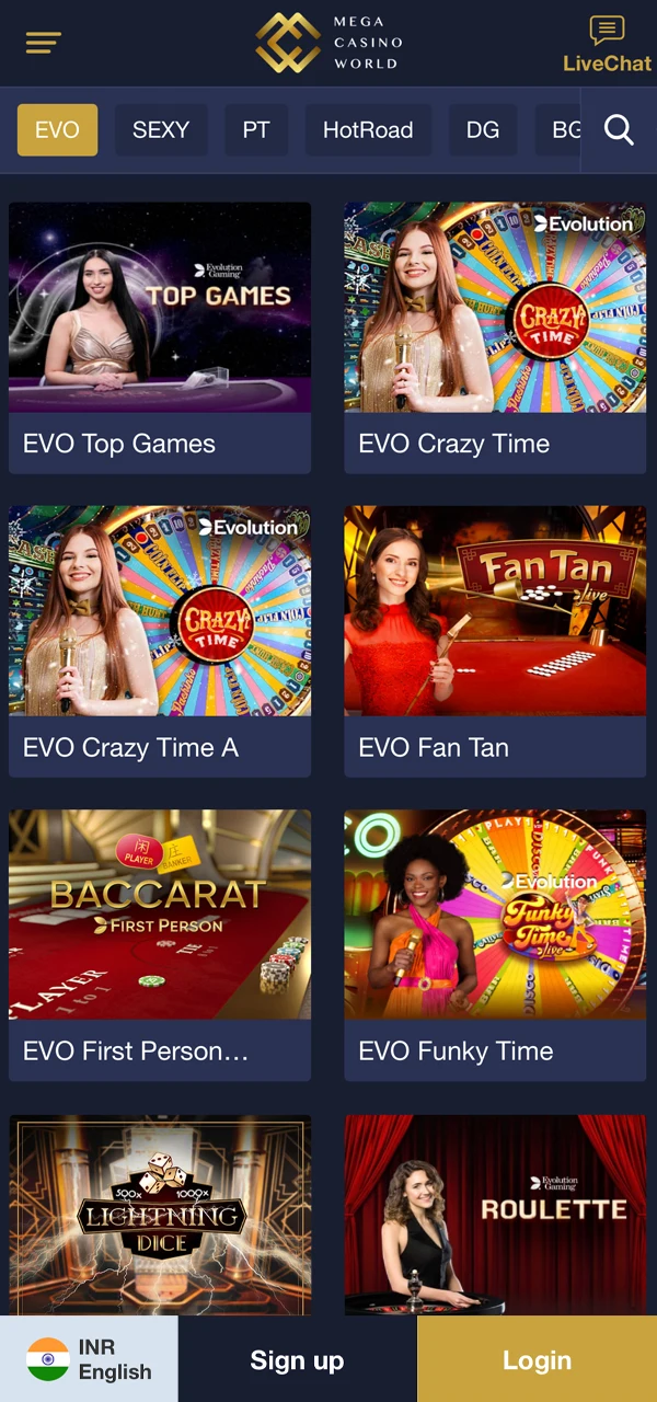 Games at Mega Casino World.