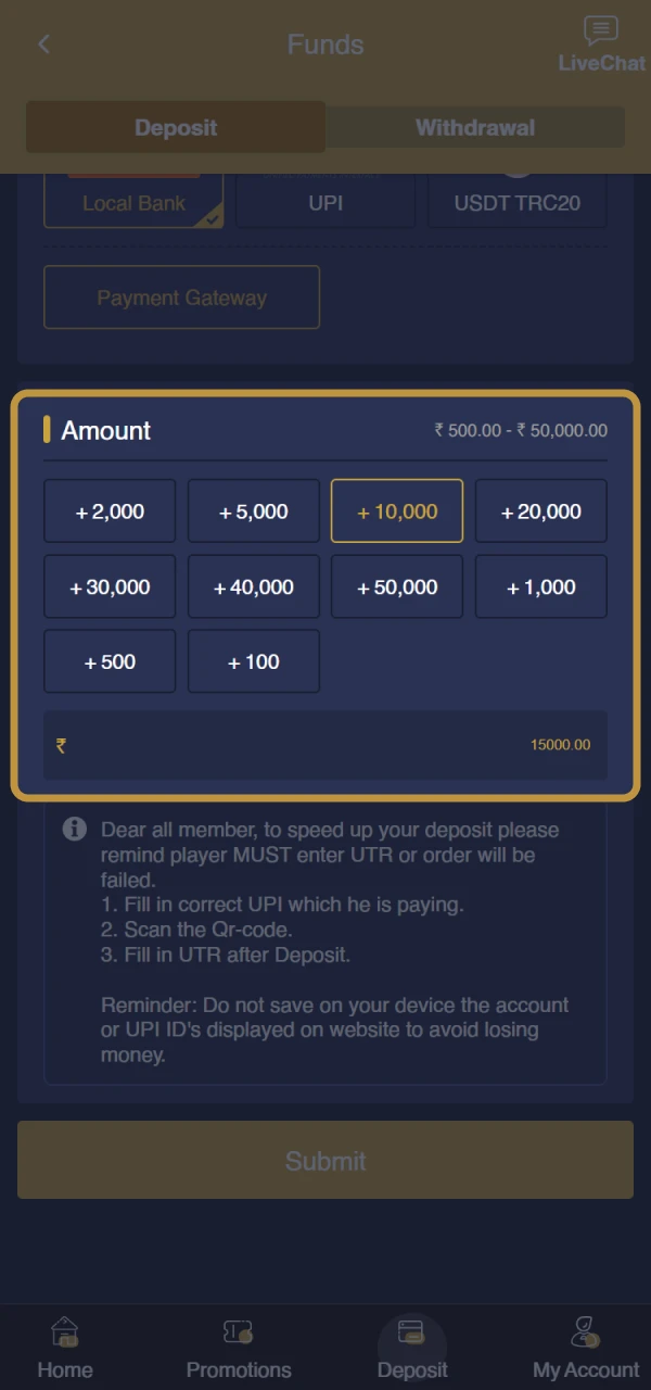 Determine how much you want to deposit to the MCW.