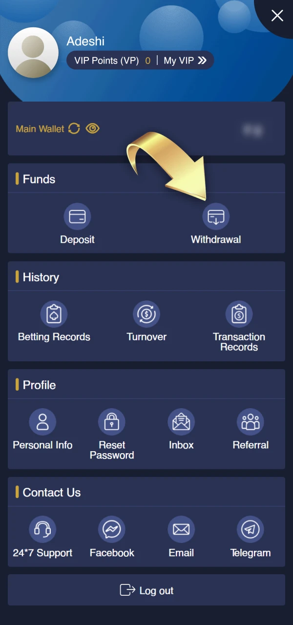 Open the withdrawal section of the MCW.