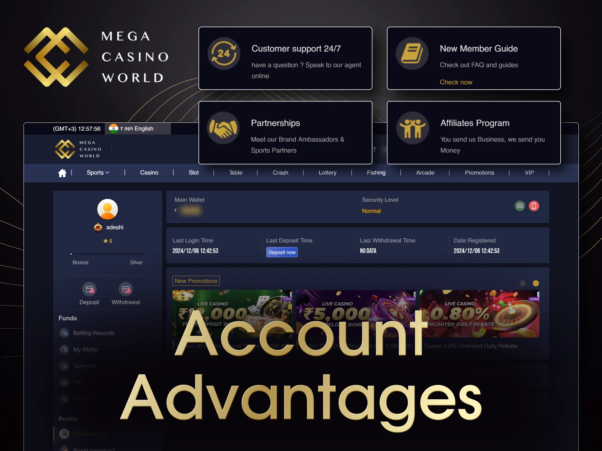 Create an account to enjoy all the benefits of Mega Casino World.